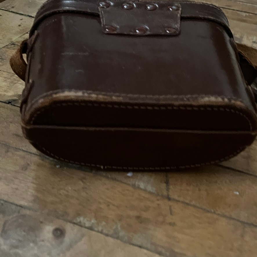 Vintage Brown Leather Binocular Case Red Lining & Leather Strap