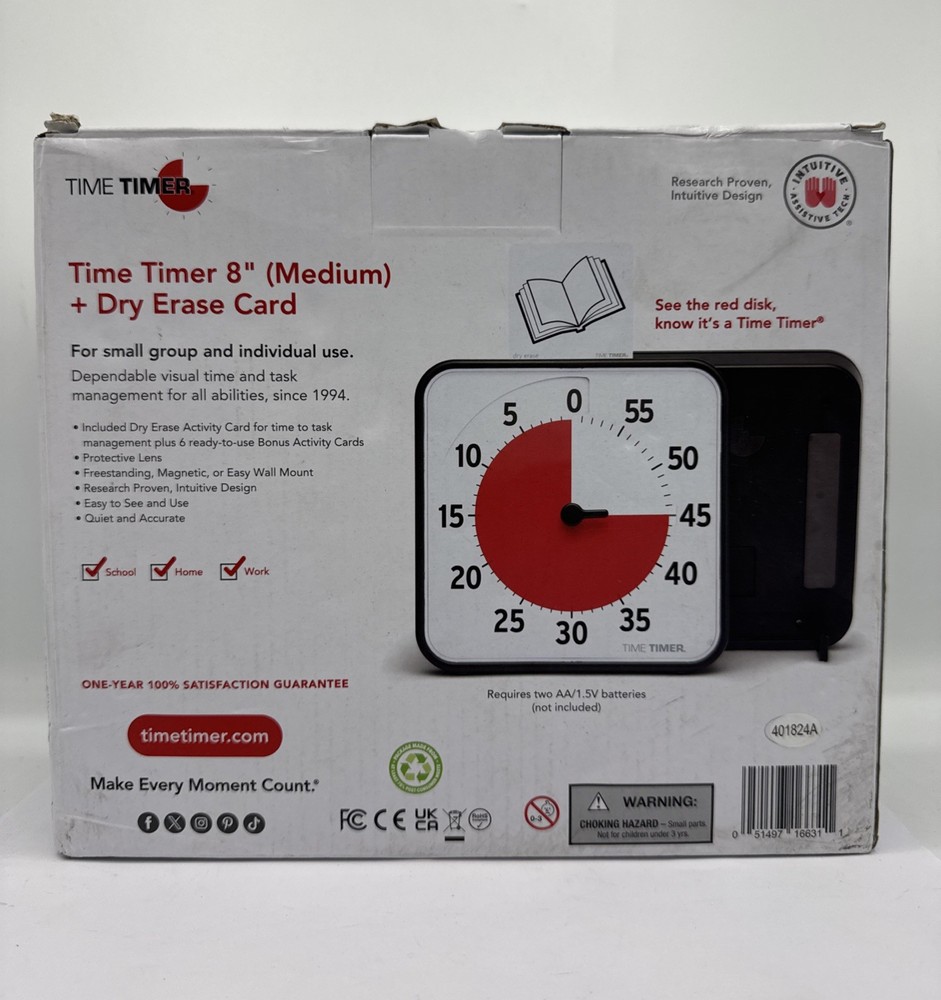 TIME TIMER 8 Visual Timer - 60 Min Kids Desk Countdown Clock with Dry Erase Card