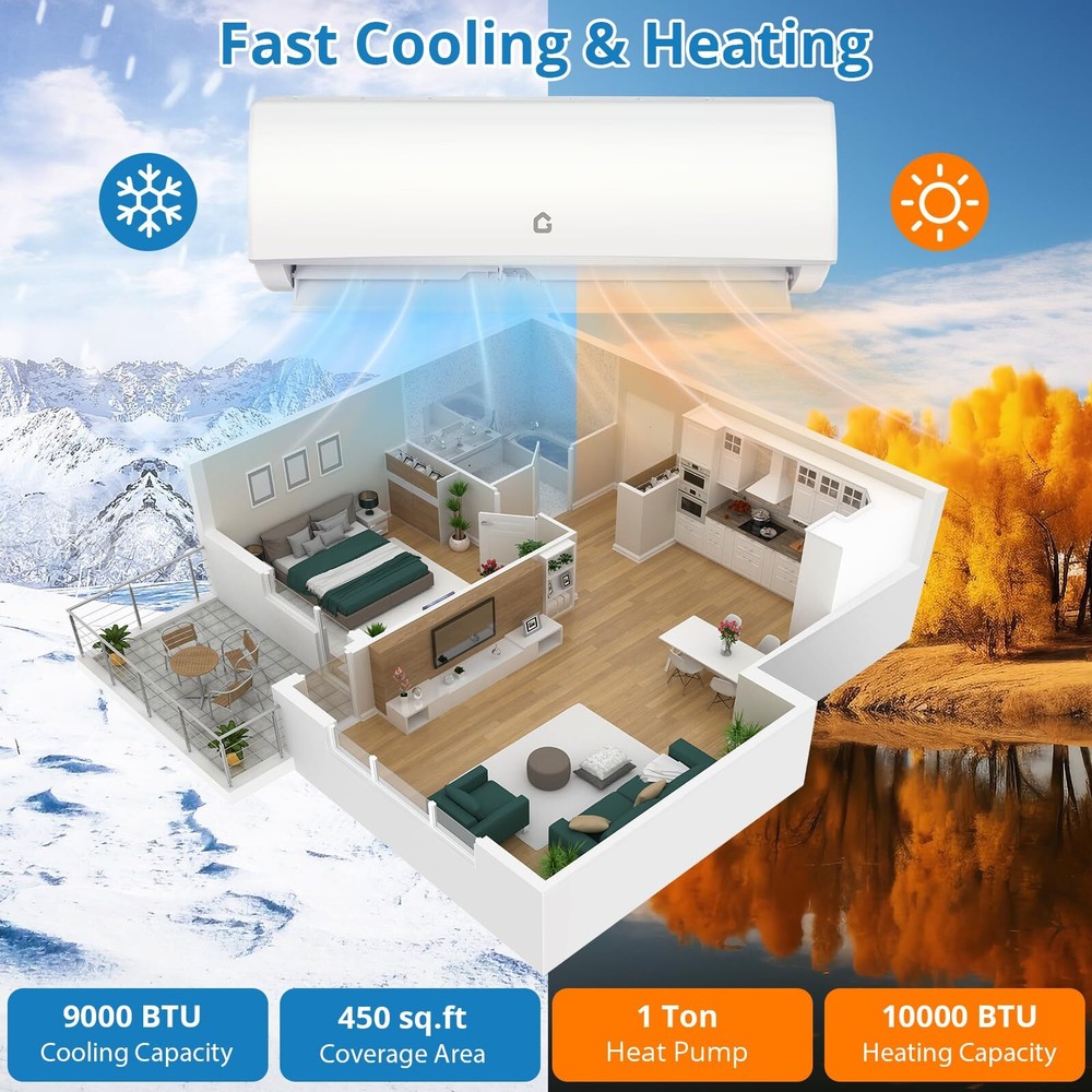 ✅9000 BTU Mini Split AC/Heating System Air Conditioner WIFI Energy Efficient