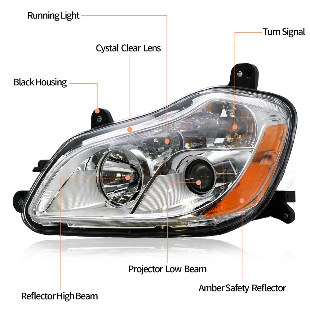 Left Driver Side Headlight Assembly Halogen Kenworth T680 2013-2021