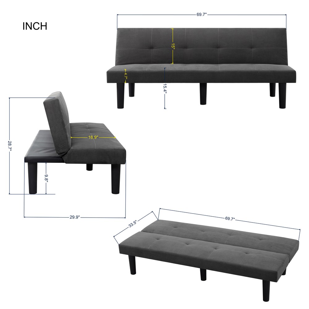 69.7 in Futon Sofa Bed Converted Sleeper Upholstered Adjustable Loveseat Couch