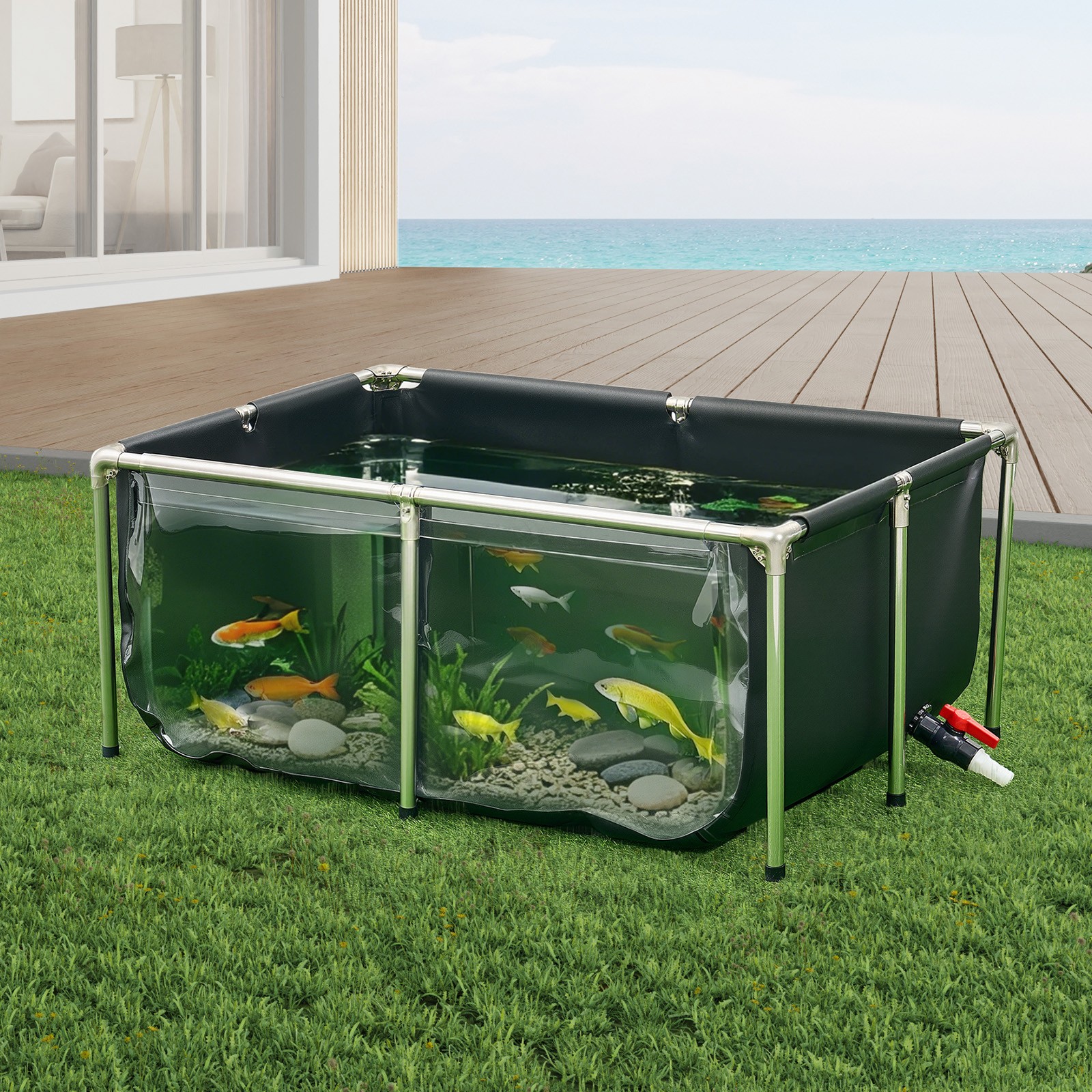 VEVOR Canvas Fish Pond Above Ground Koi Tank 126.8 Gal with Clear Viewing Panel