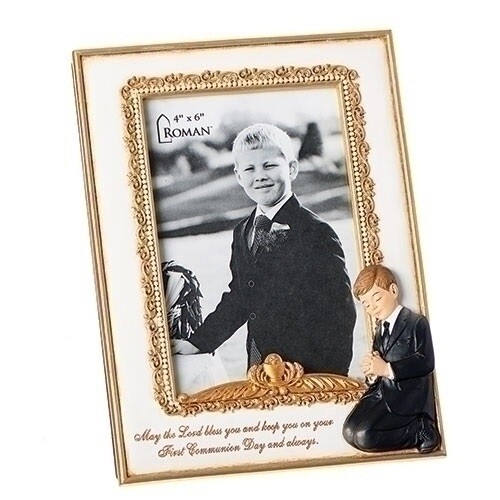 First Communion Praying Boy Keepsake Frame Holds 4"x6" photo