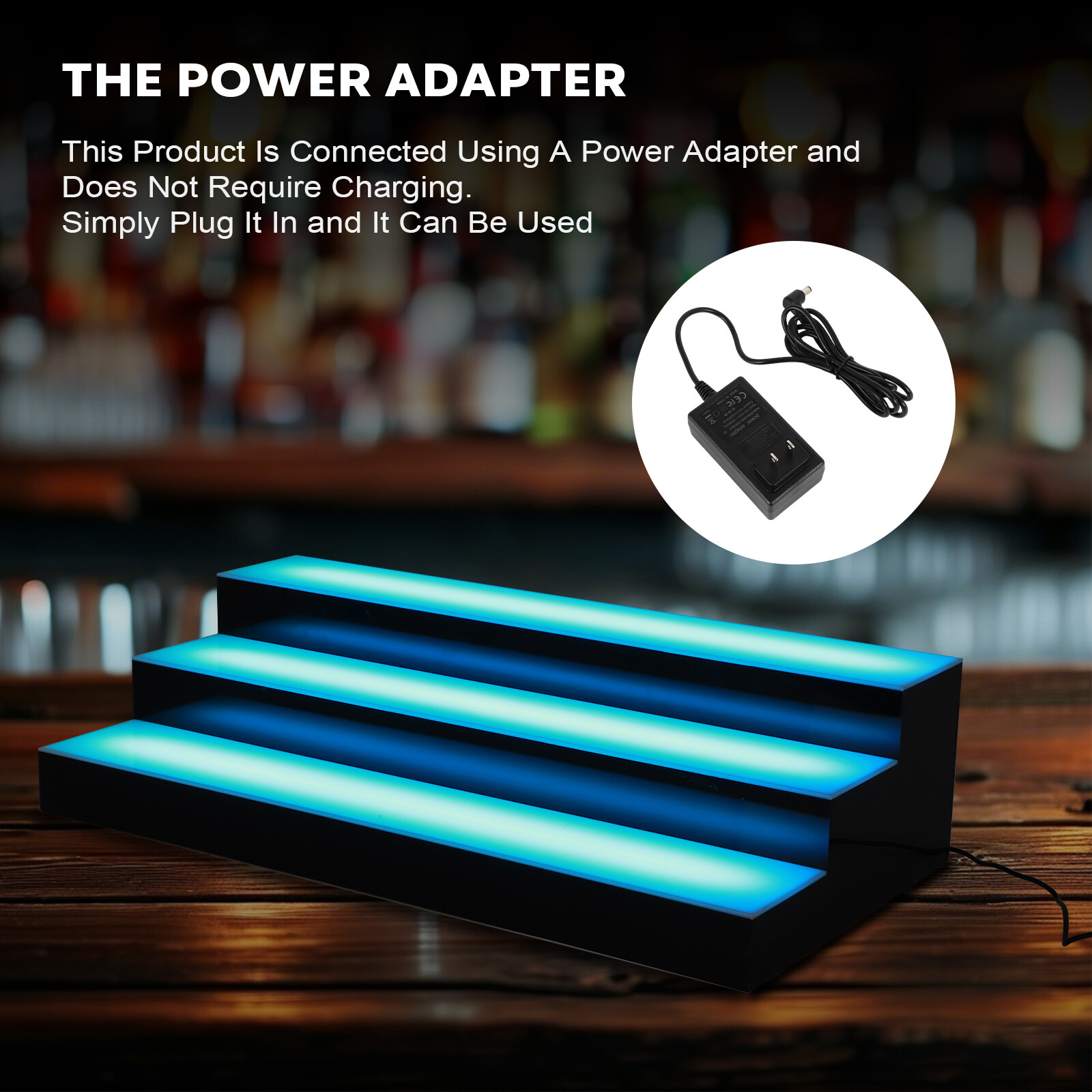 3 Tiers 30 Inch LED Lighted Liquor Bottle Display, Adjustable Brightness & Color