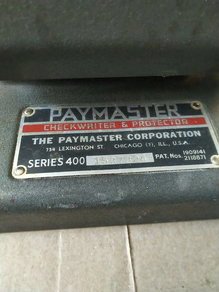 Antique Paymaster Checkwriter & Protector Series 400 Chicago IL Paycheck Printer