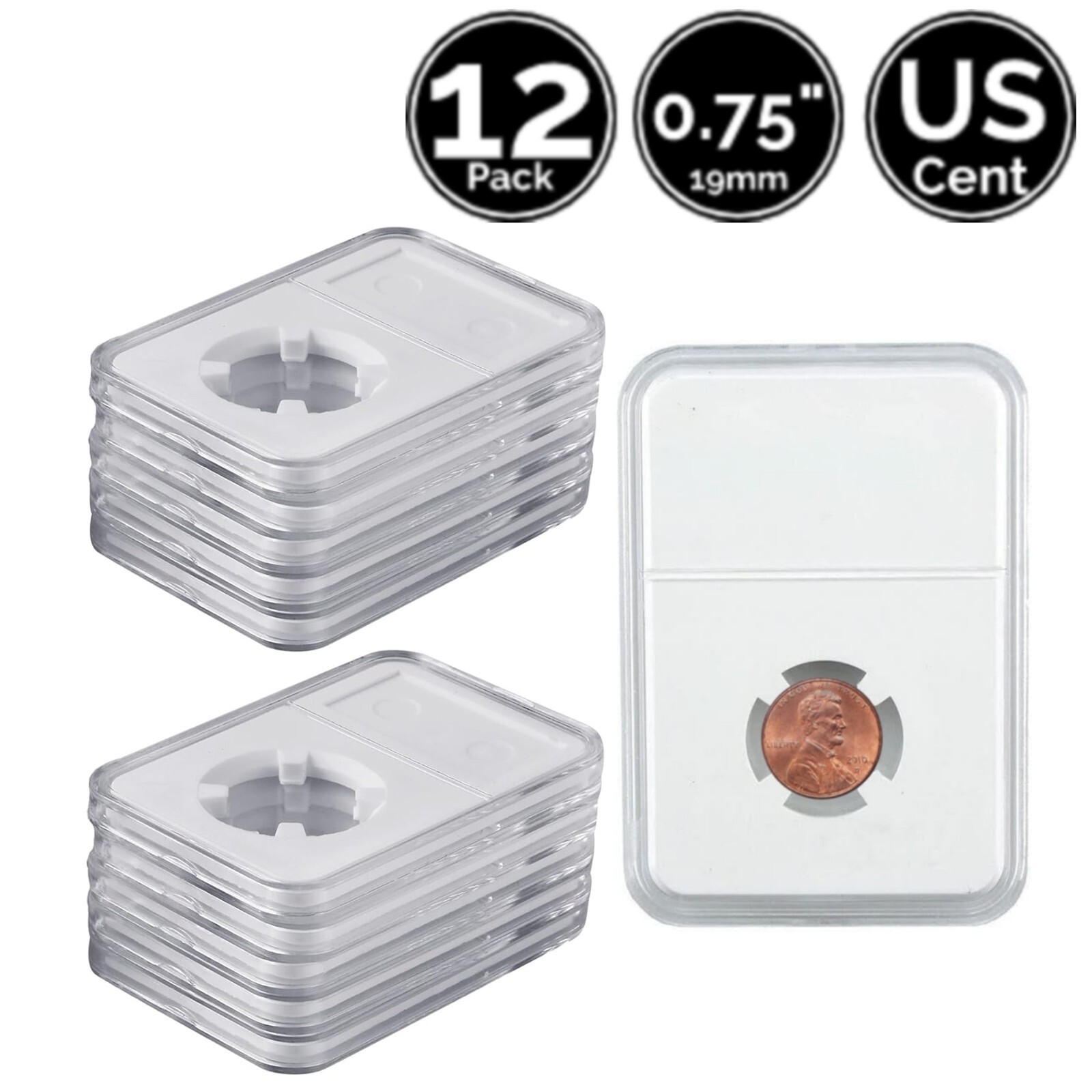 12 Pack 19mm Slab Coin Snap Holder 4 US Cent Penny w/ Flexible Variation Options