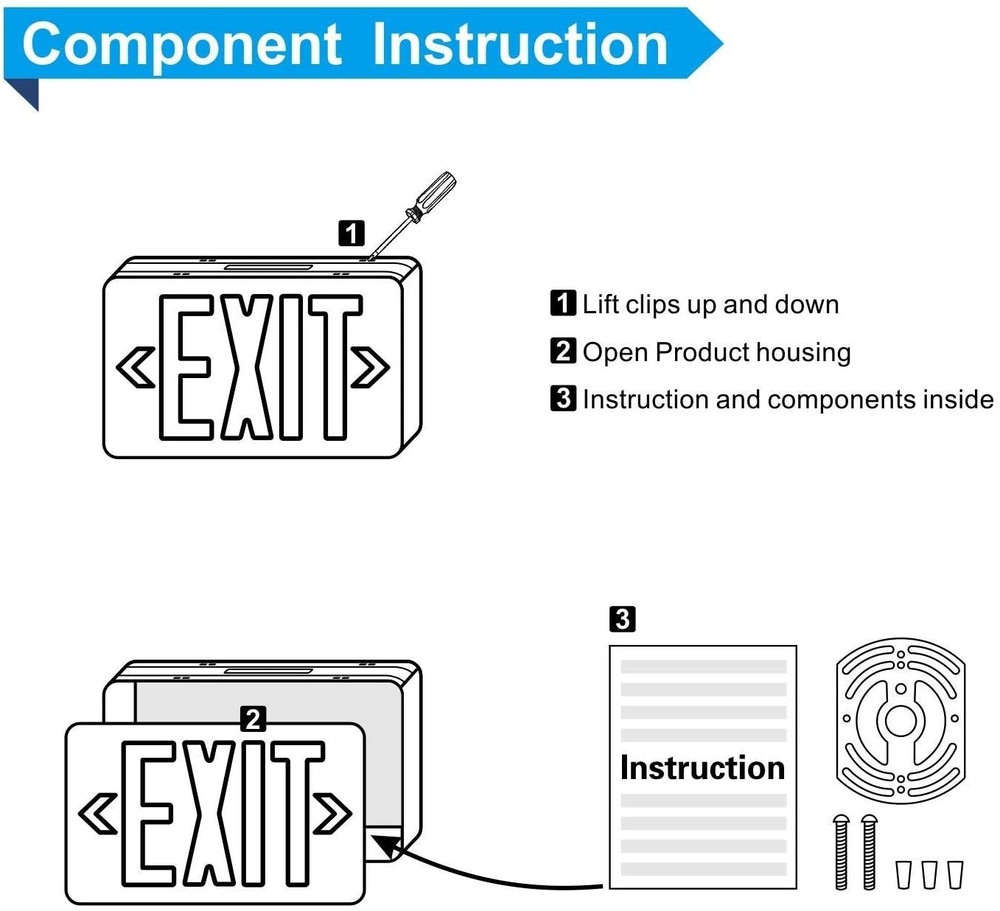 UL Listed 6 Packs Red Led Exit Sign & Exit Light with Battery Backup Combo.
