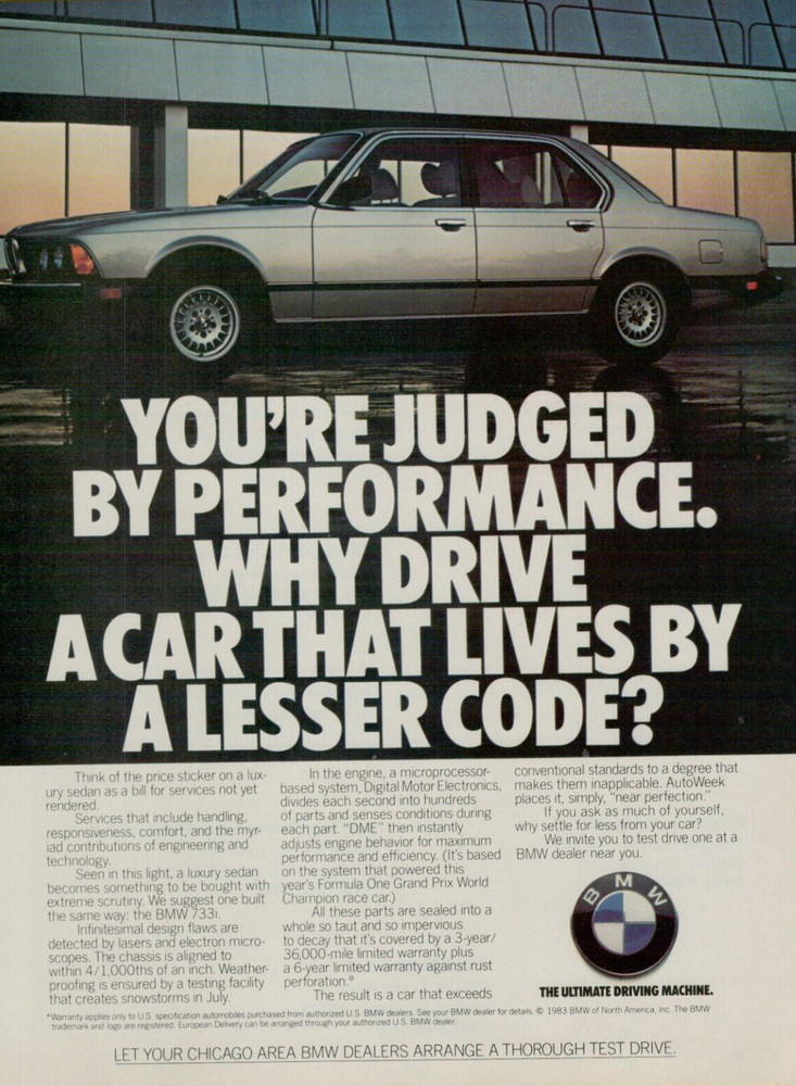 1984 BMW 733i Performance Sedan Microprocessor Based Design VINTAGE PRINT AD