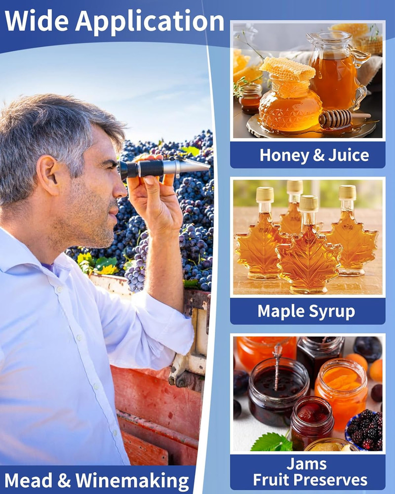 Honey Refractometer for Moisture, Brix and Baume, Brix Meter Refractometer with
