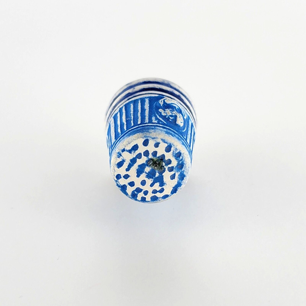 Thimble Blue & White Handmade Painted Embossed Human Figure Porcelain Ceramic