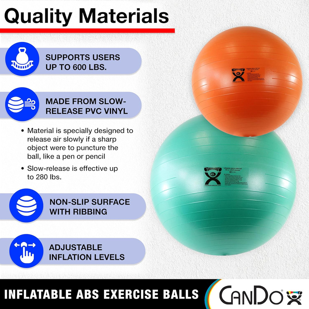 Inflatable Exercise Ball - Red 29.5", Durable Extra Thick Non-Slip Stability Bal