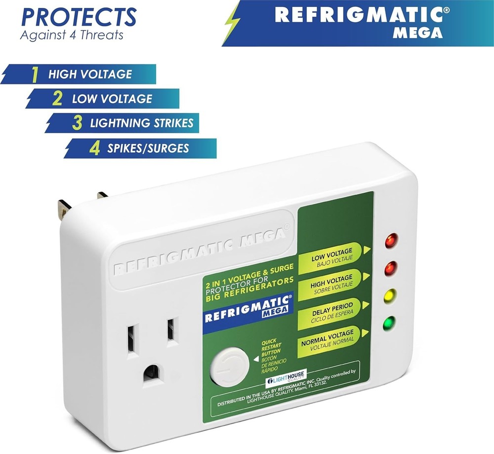 MEGA, 2 in 1 Electronic Voltage & Surge Protector for Two Door Refrigerators