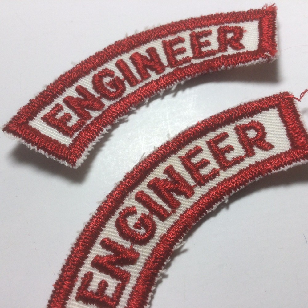 (2) ENGINEER Upper Rocker Patch - Red on White Twill NOS *RED BORDER*