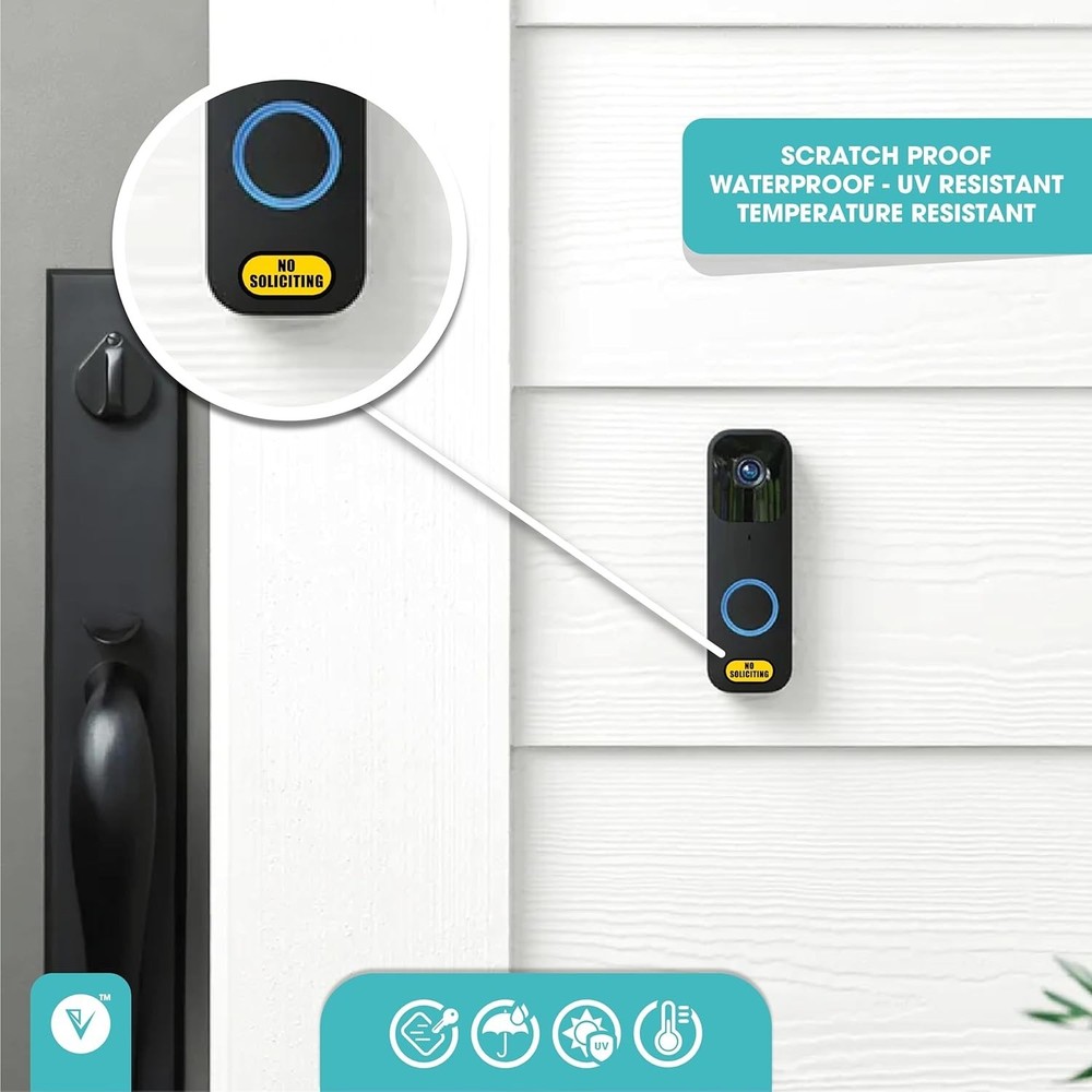 Small No Soliciting Sign for House, 3 Tiny Sizes Compatible with Most Video D...