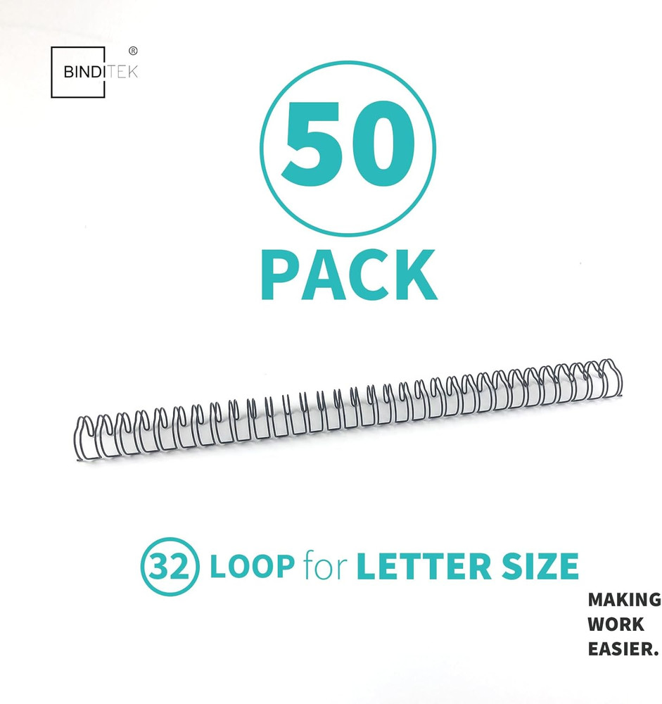 50 Pack Double Loop Wire Binding Spines, 1/2 Inch Binding Wire for Letter Size,