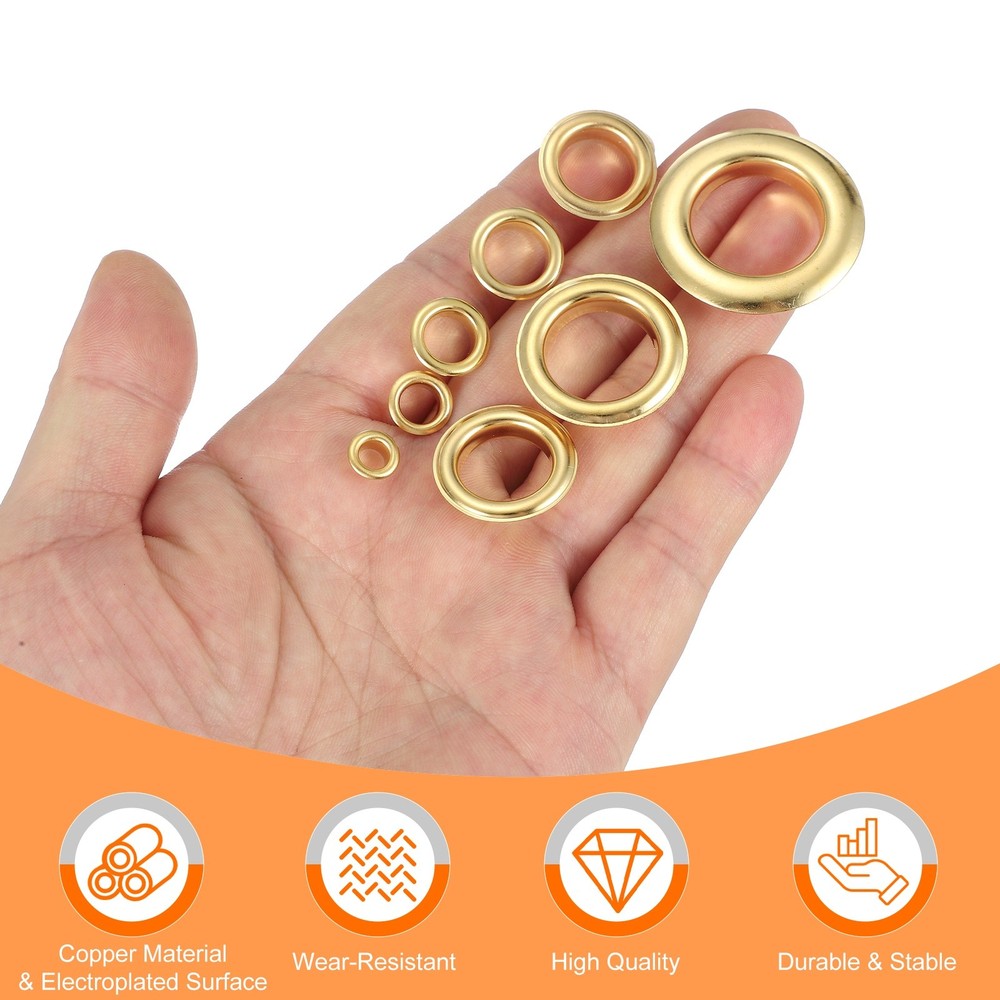 80Set Grommets Eyelets Kit 8mm Copper Eyelets with Setting Tool Gold