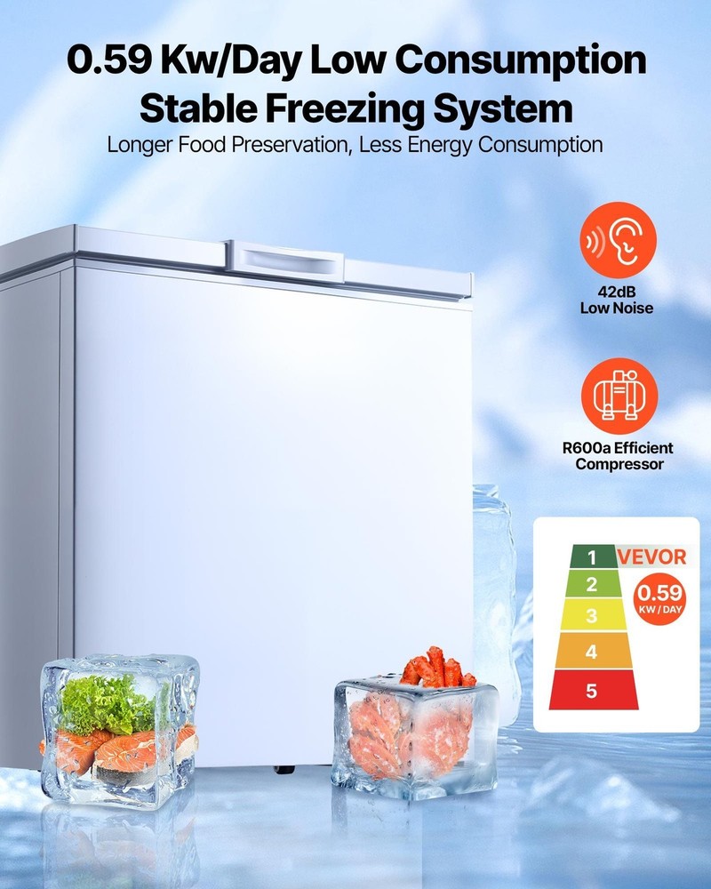 Chest Freezer 5 Cu.ft, Removable Baskets, Garage & Kitchen Ready