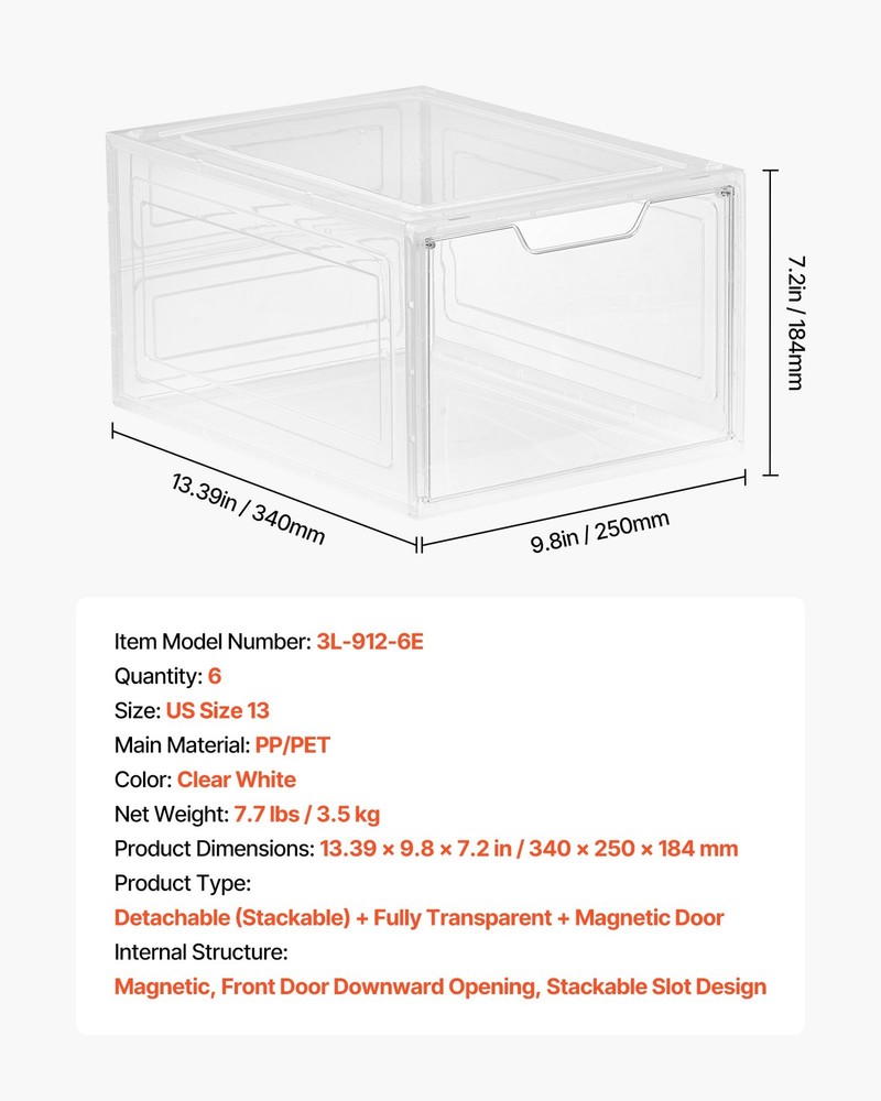 [New]Shoe Storage Boxes,6 Pack Clear Stackable Shoe Boxes Storage Organizers w/M