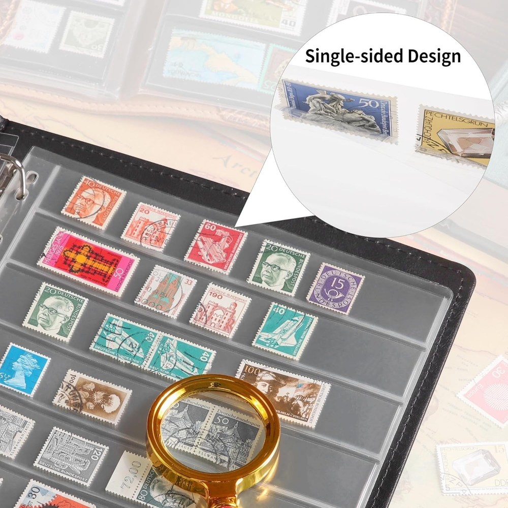 10 Sheets Postage Stamp Collecting Inserts, 80 Pockets Clear Stamp Album Page...