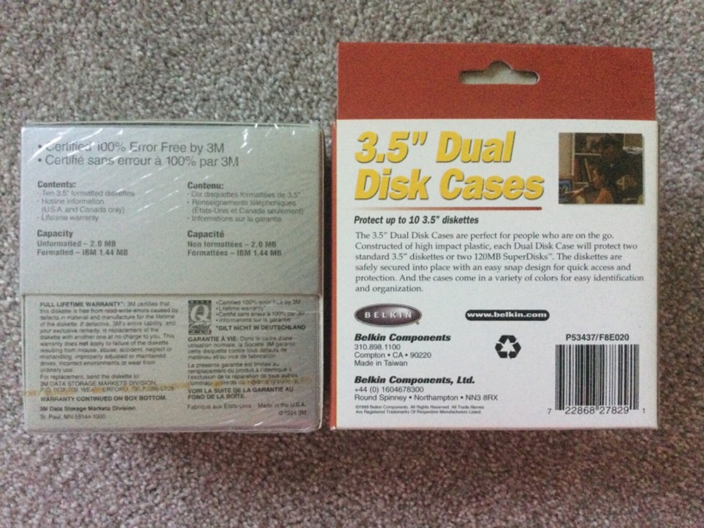 3M High Density floppy + Belkin 3.5" Dual Disk Cases diskettes