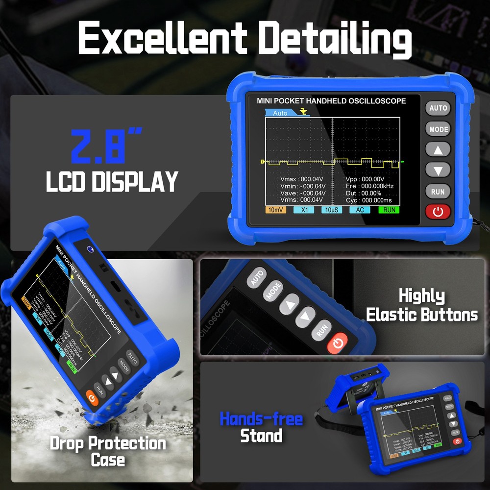2.5MS/s Sampling Rate Oscilloscope, 2.8" LCD for Electronics Repair & Education
