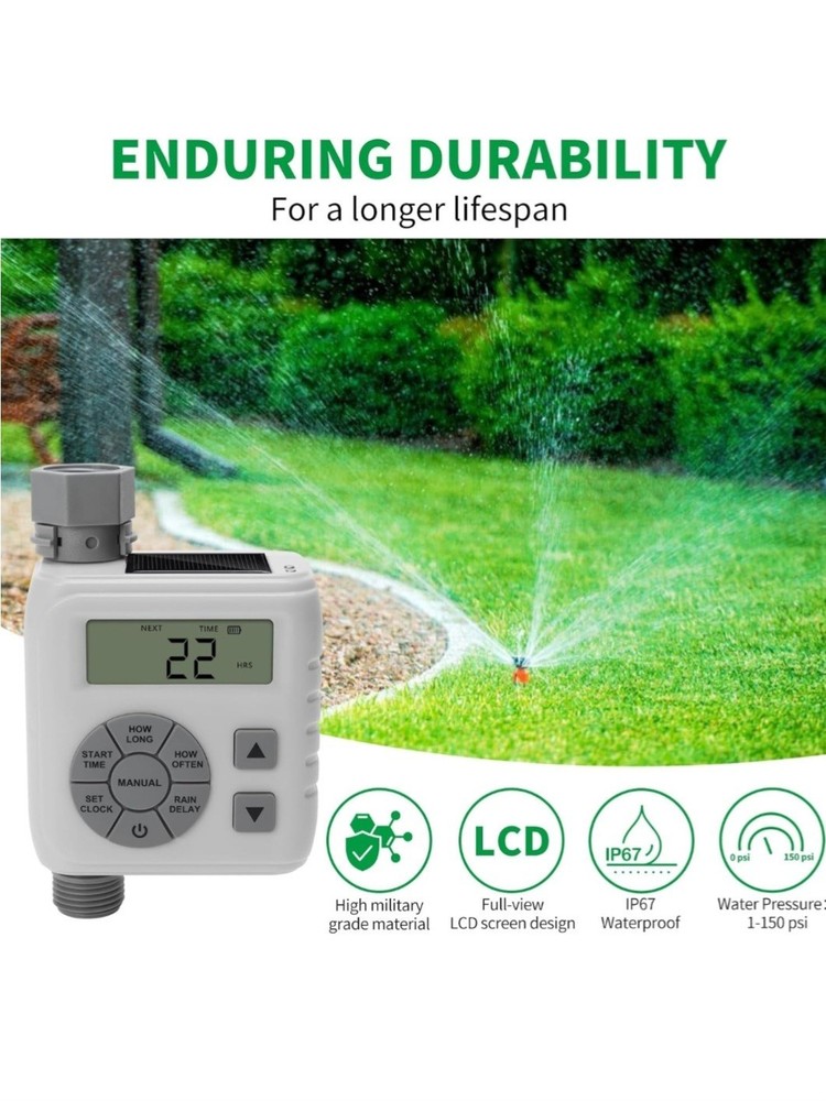 Sprinkler Timer, Programmable Irrigation Water Timer for Garden Hose, Solar/Batt