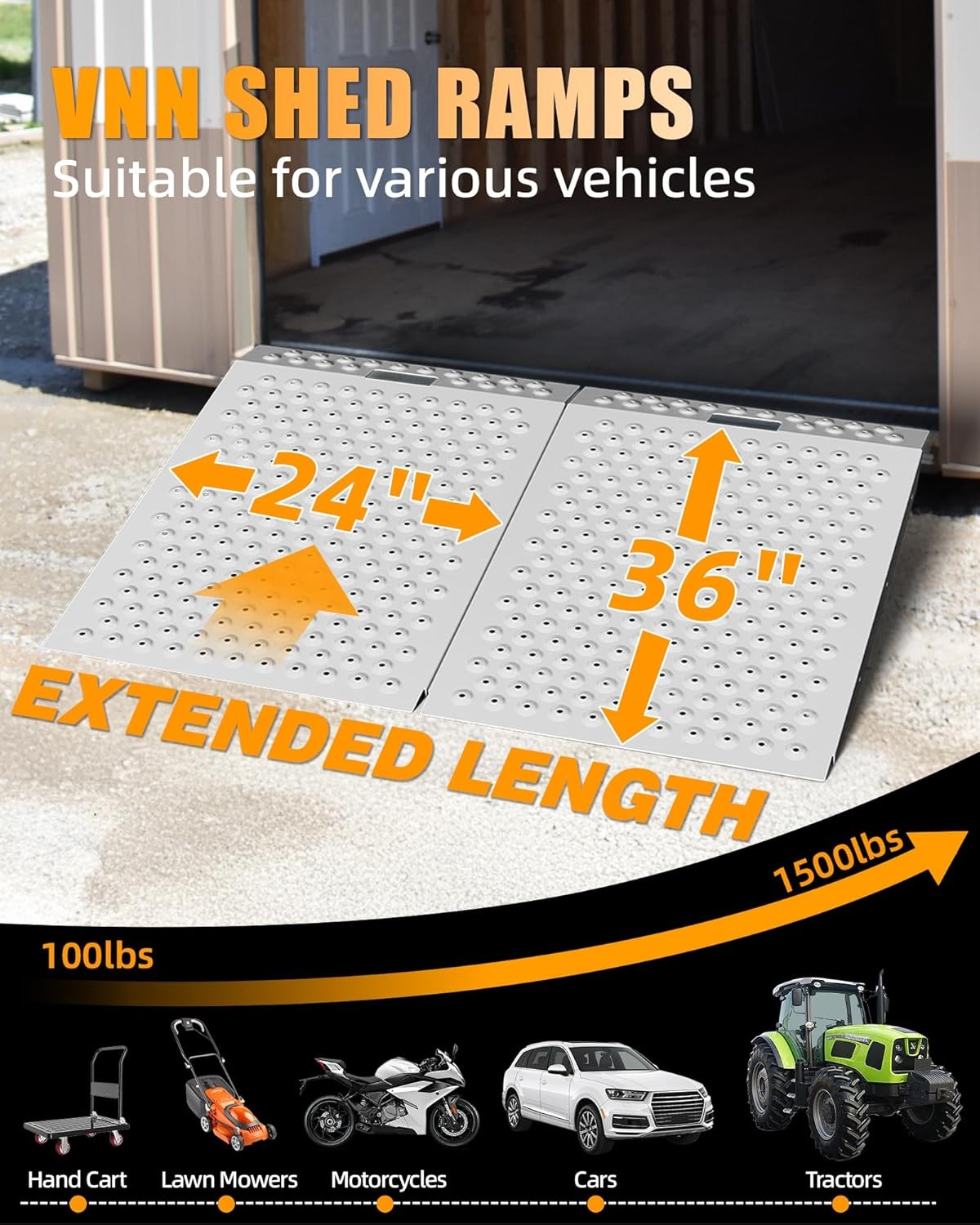 VNN 36" x 48" Shed Ramp for Riding Mower & Lawn Anti-Slip Punch Plate Ramp 1/2PC