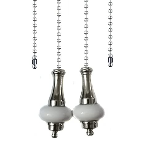 2Pcs Ceiling Fan Pull Chain Set, White Ceramic Decorative Fan Pull Chain