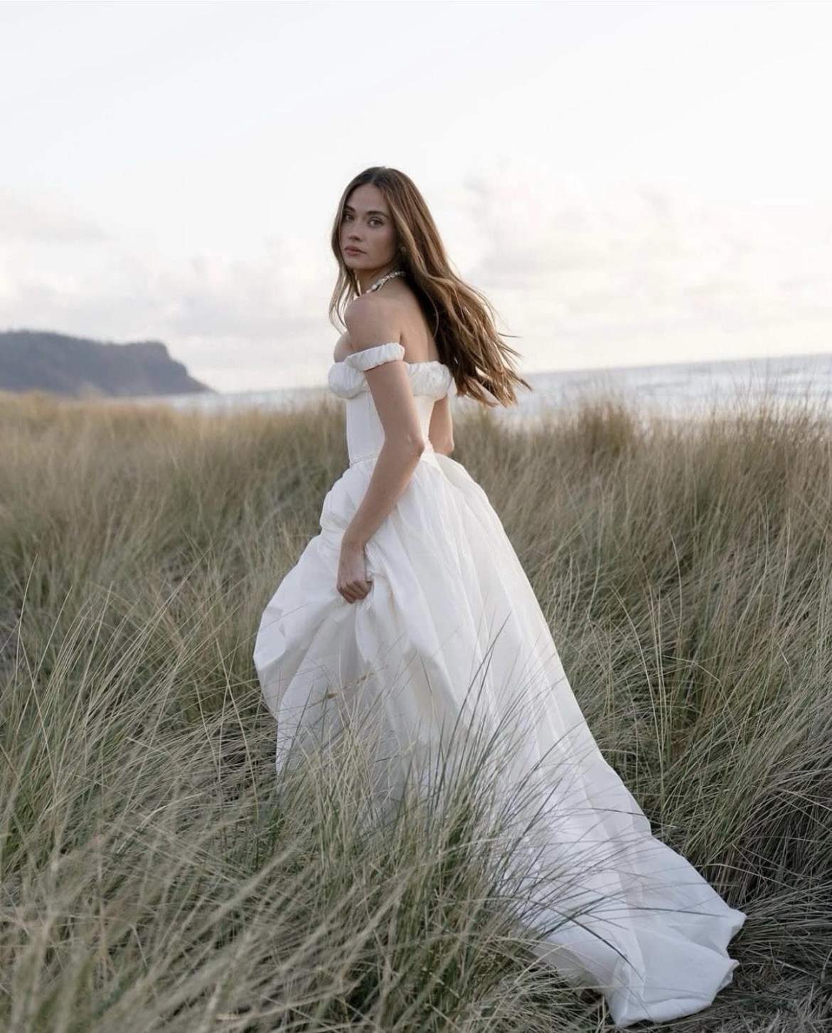 Off-the-Shoulder Taffeta Wedding Dress: Handmade Minimalist Bridal Gown