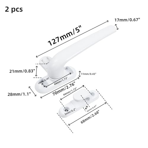 2 Pcs Casement Window Lock Side Lever Locking Handle, Window Hardware Zinc Left