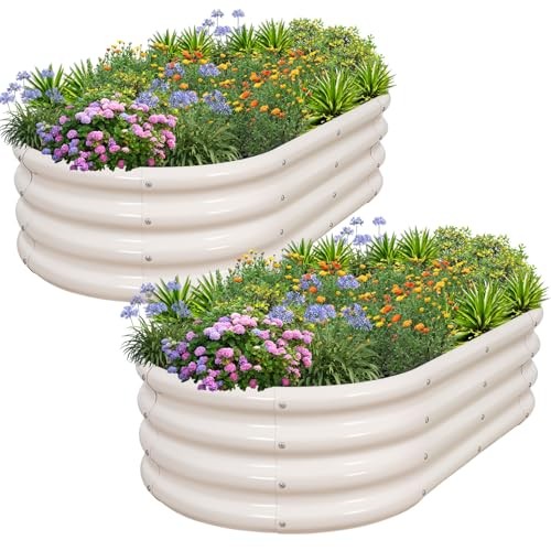 Galvanized Raised Garden Bed- Planter Garden Boxes 4×2×1ft（2pcs） White