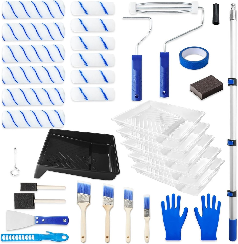 MAXWAVE Paint Roller Kit with Extension Pole, 34 Piece Set, 4" and 9" Paint Roll