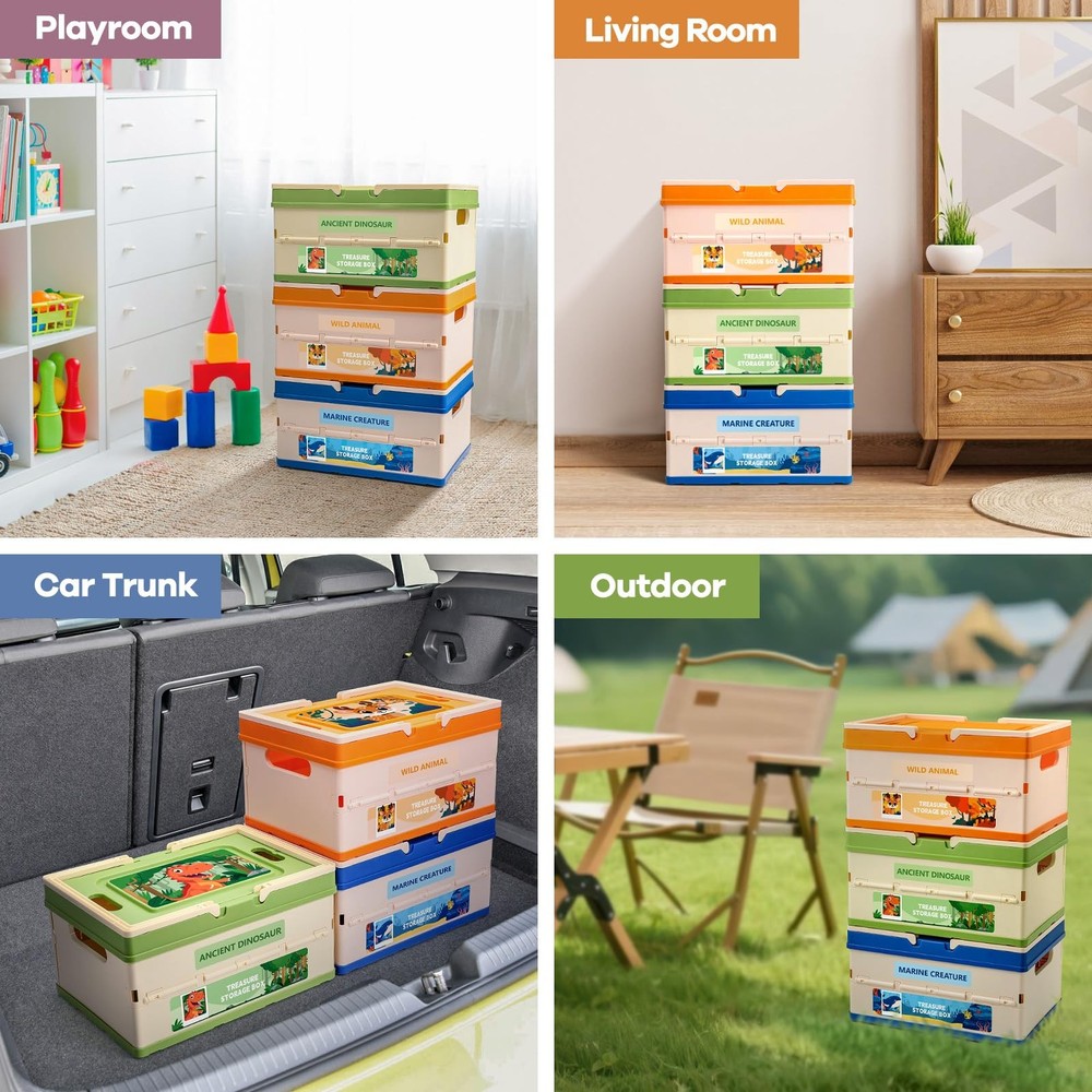 3 Pack Storage ,Organizers and Storage with Lid, with Handle,Stackable Storag...