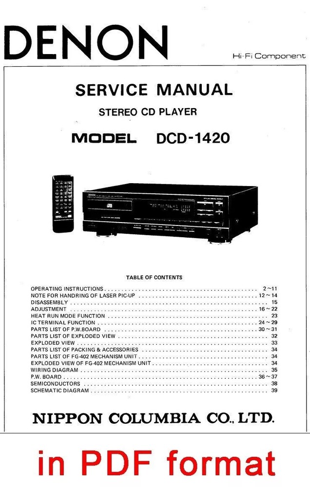 DENON DCD-1420 Service Manual DCD1420 Instructions DCD 1420