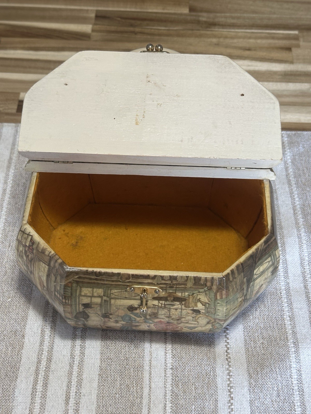 Anton Pieck Wooden Octagon Box Purse w/ Handle 9.5"×6" Vintage