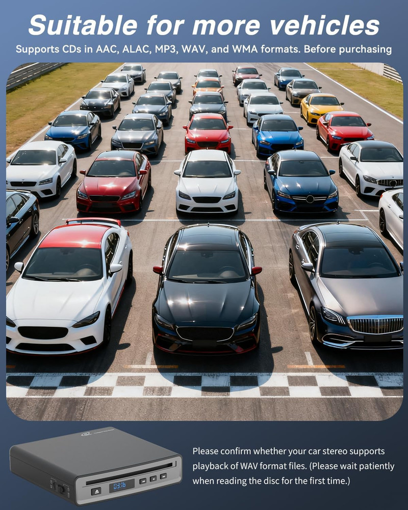 CD Player for Car, External Portable Car CD Player with Bluetooth and Usb,Plug &