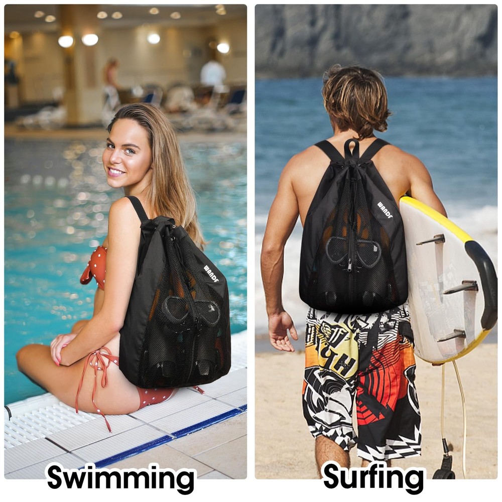 Swim Bag Mesh Drawstring Backpack Beach Backpack for Swimming, Gym, and Workou