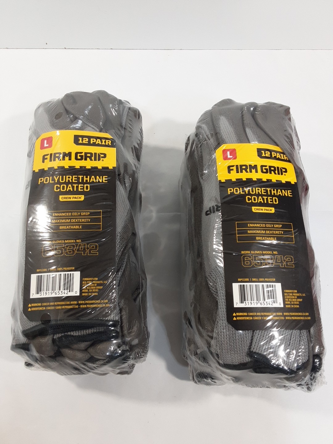 Firm Grip Large Polyurethane Coated Crew Work Gloves 2 packs of 12, 24 PAIRS
