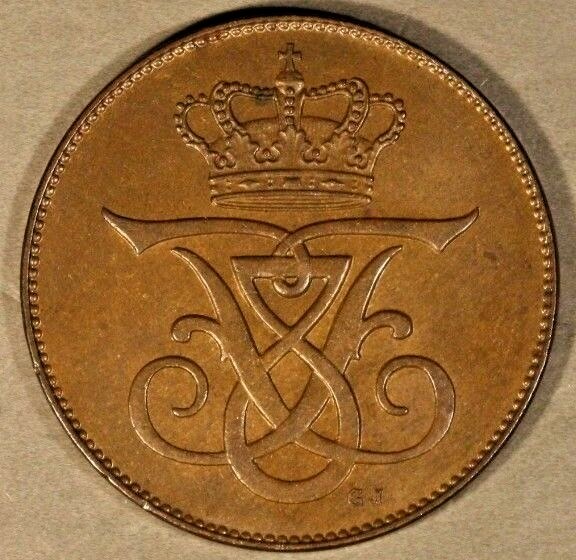 1908 Denmark 5 Ore Choice High Grade Brown