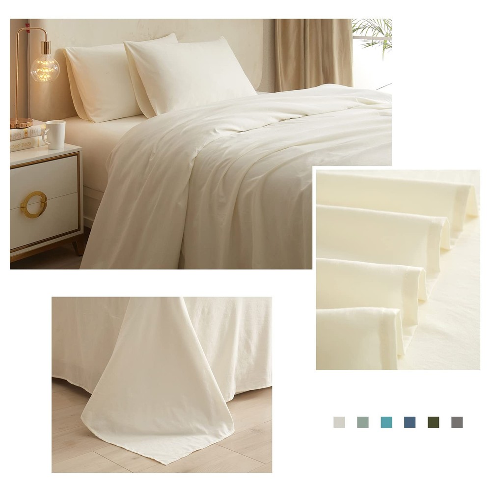Cream White Sheets Full Size Bedding Sheets & Pillowcases Set - Cooling Sheet...