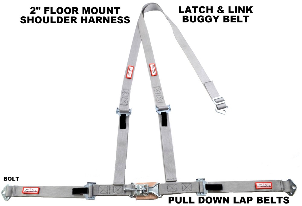 OFF ROAD 2" LATCH & LINK Y FLOOR MOUNT HARNESS. 3 POINT BUGGY BELT GRAY