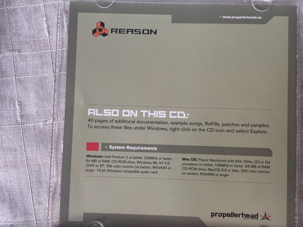 Propellerhead Reason 2.5 Software & Tutorial Disc- No License No- Disc's Only