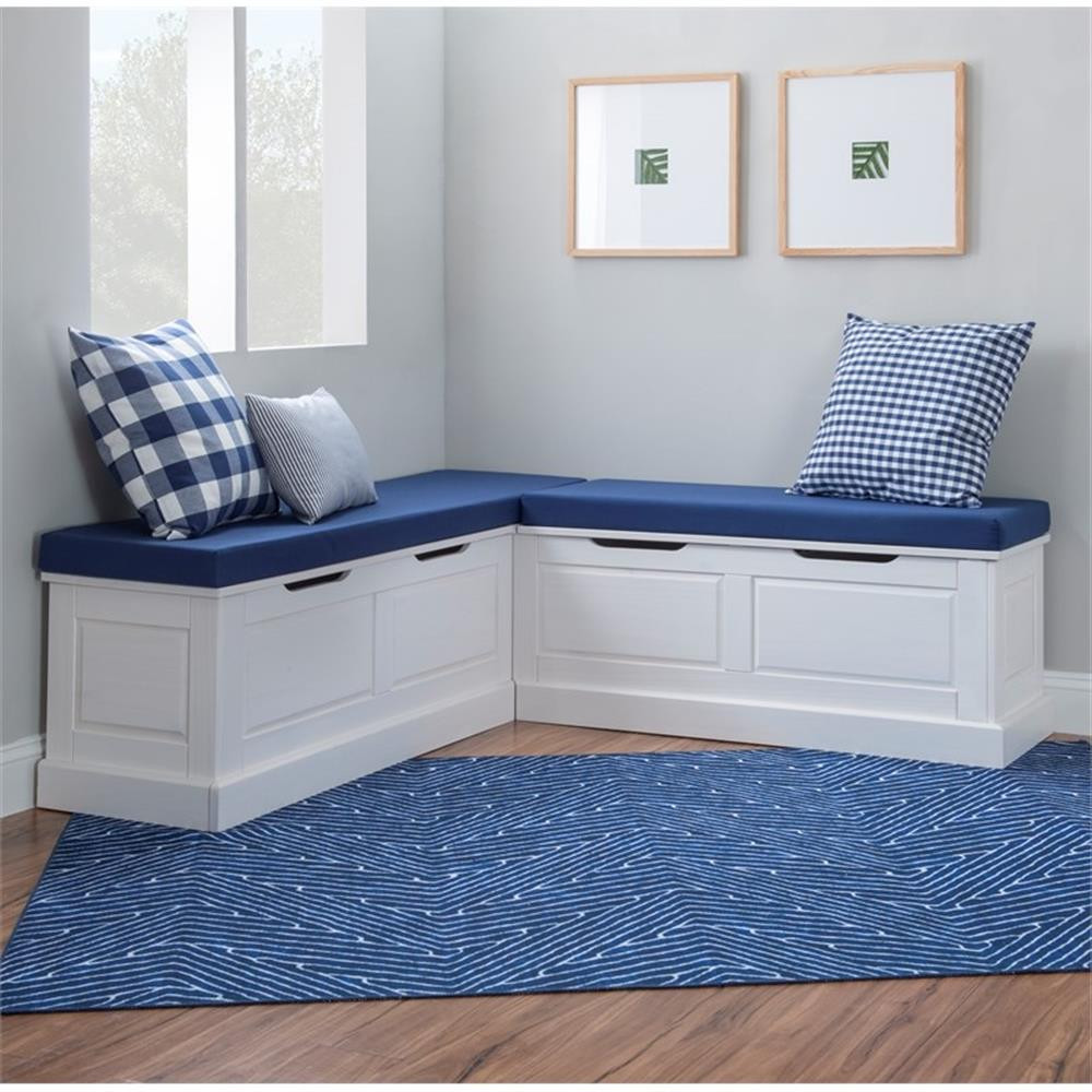 Linon Troyin Backless Corner Nook with Storage in Solid White Pine