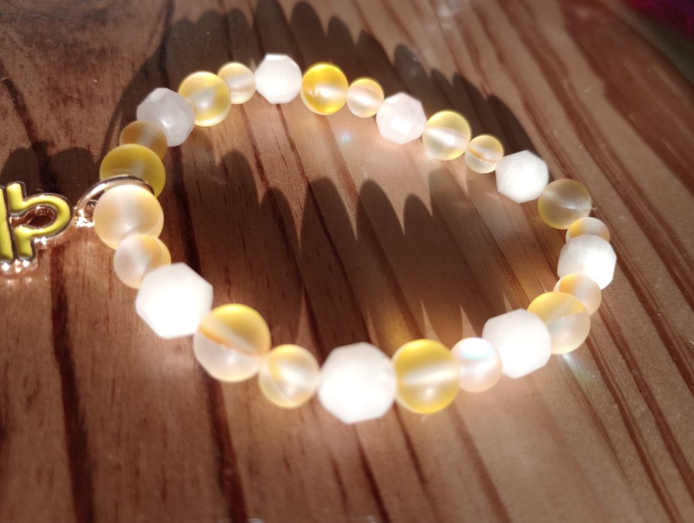 Libra Quartz & Glass Beaded Stretch Bracelet