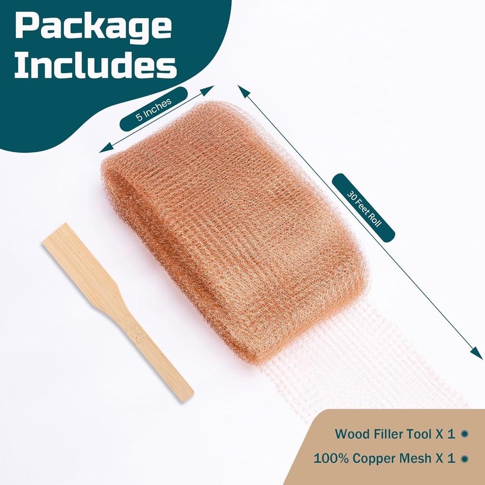Copper Mesh Rodent Control, 5in X 30ft Rustproof Pure Copper Mesh Roll