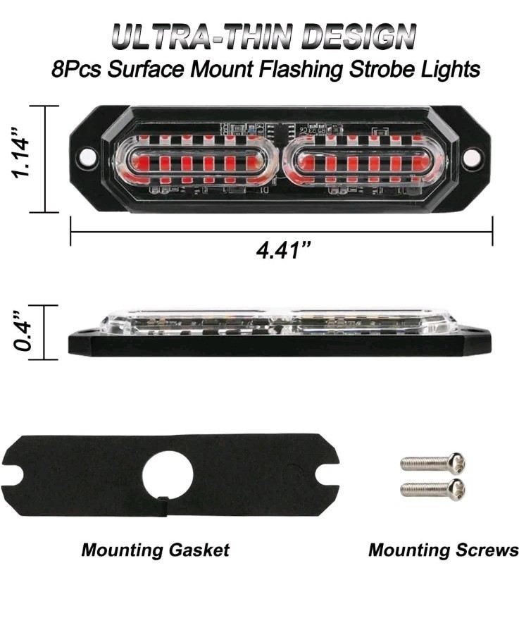 ASPL 8 Pcs 12 LED Strobe RedLightKit Grill Side Marker 17 Patterns Syncing