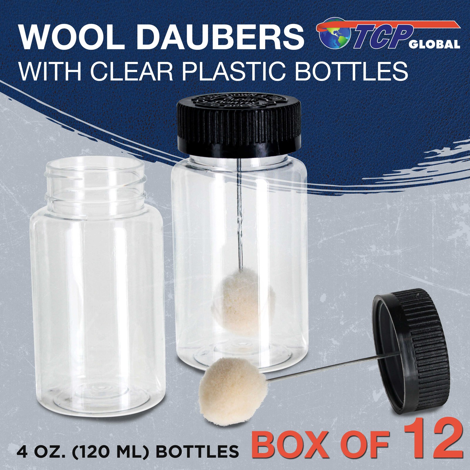 Wool Daubers with Clear Plastic Bottles, 12-Pack, 120ml Safety Lids Ball Brush