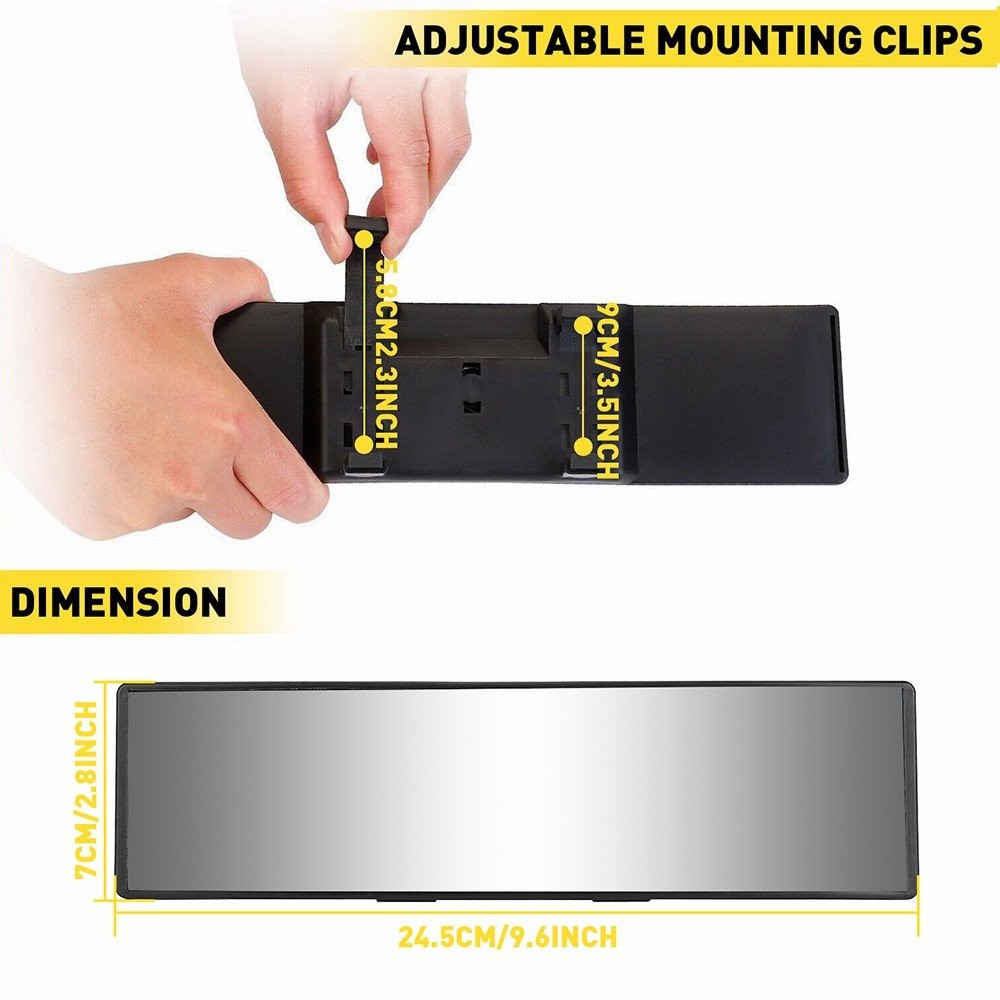 Car Universal 240MM Rear View Wide Angle Convex Clear Rearview Mirror Click On