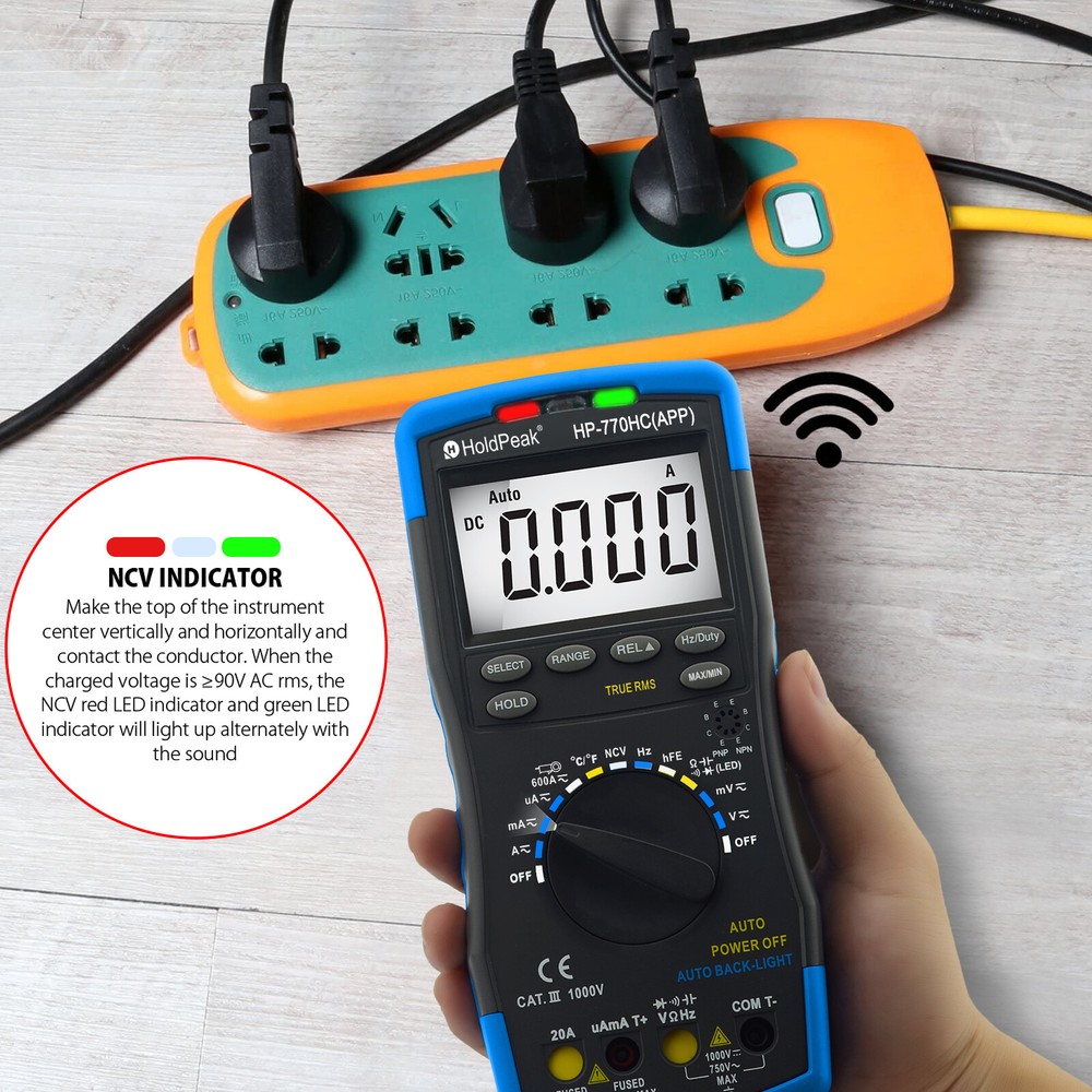 Holdpeak Digital Multimeter AC/DC TRMS NCV Multimeter 750VAC/1000VDC Bluetooth