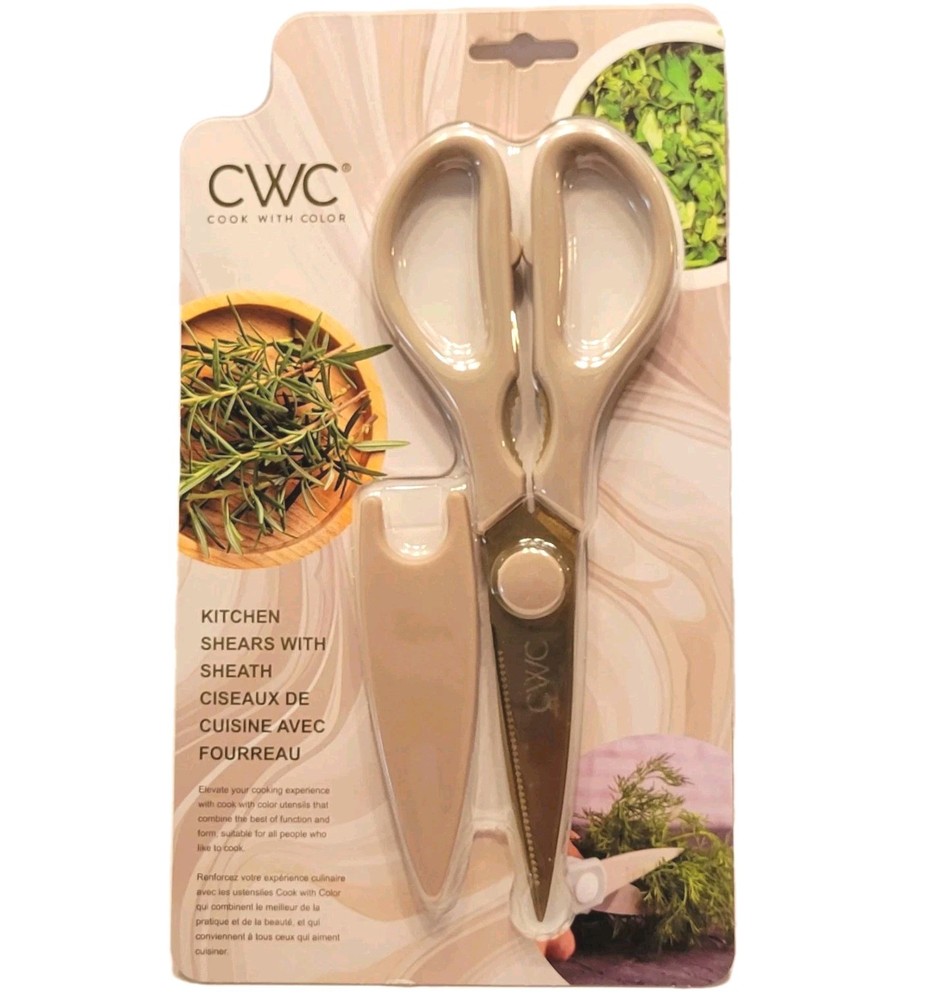 Kitchen Scissors Beige & Gold W/ Blade Protector Multi Use Sheers Stylish Classy